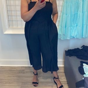 Torrid Crop Gauze Smocked Strapless Beach Jumpsuit, Black, Size 0 (10-12…